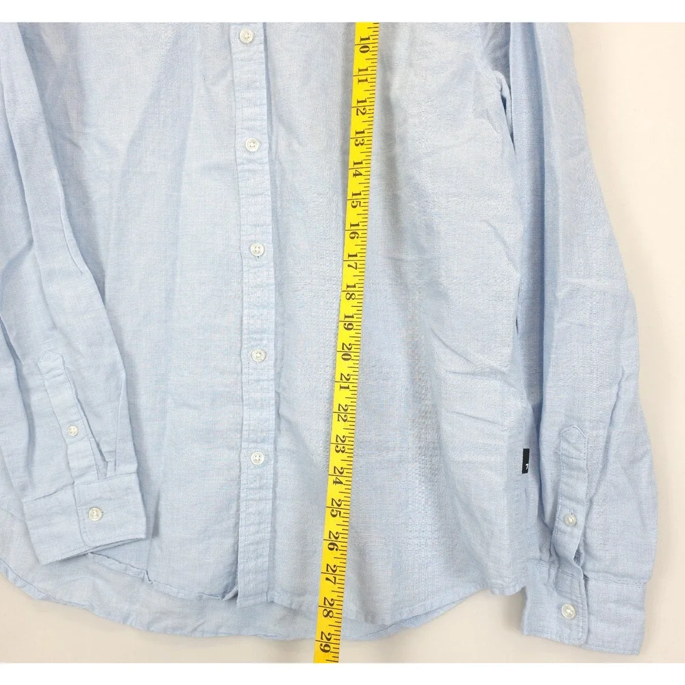 7 For All Mankind Linen Cotton Button Up Shirt‎ Men L Office Casual Preppy Blue